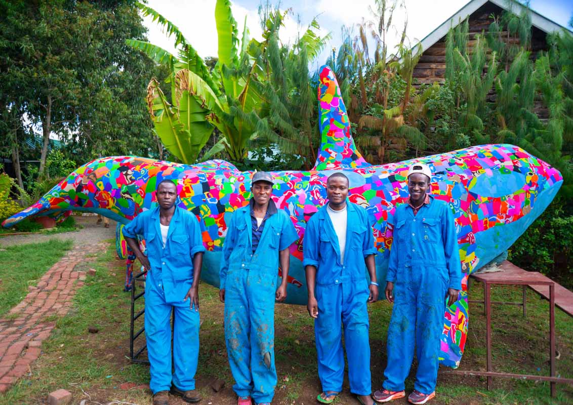 Kenyan artists turn flip-flops into creative animal models at Ocean Sole